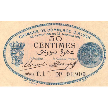 Algérie - Alger 137-8 - 50 centimes - Série T.1 - 13/01/1915 - Etat : SPL