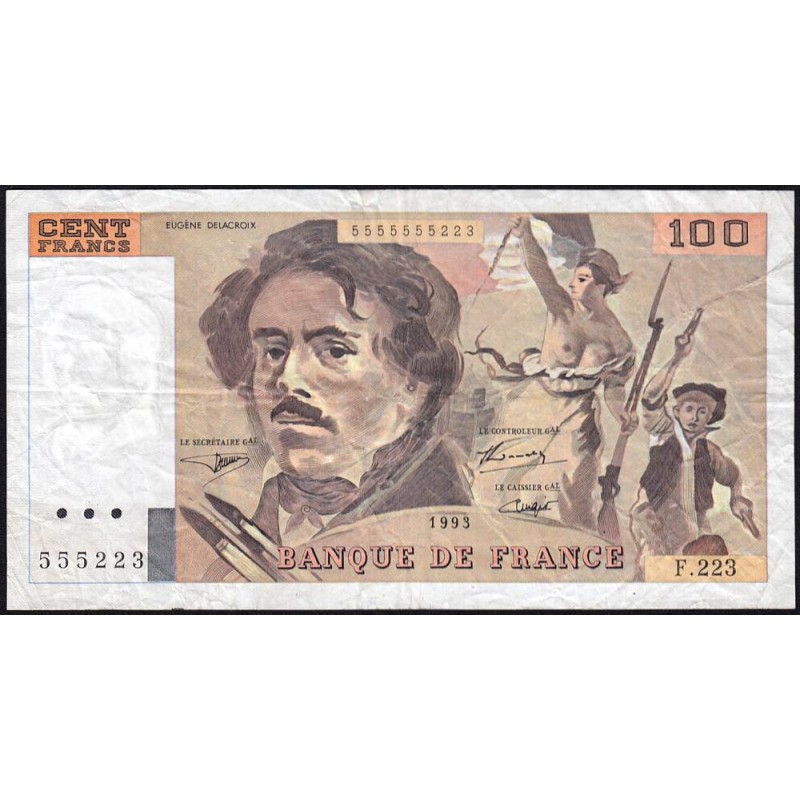 F 69bis-07b - 1993 - 100 francs - Delacroix modifié - Série F.223 - Etat : TB-