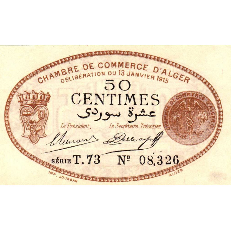 Algérie - Alger 137-9 - 50 centimes - Série T.73 - 13/01/1915 - Etat : SPL