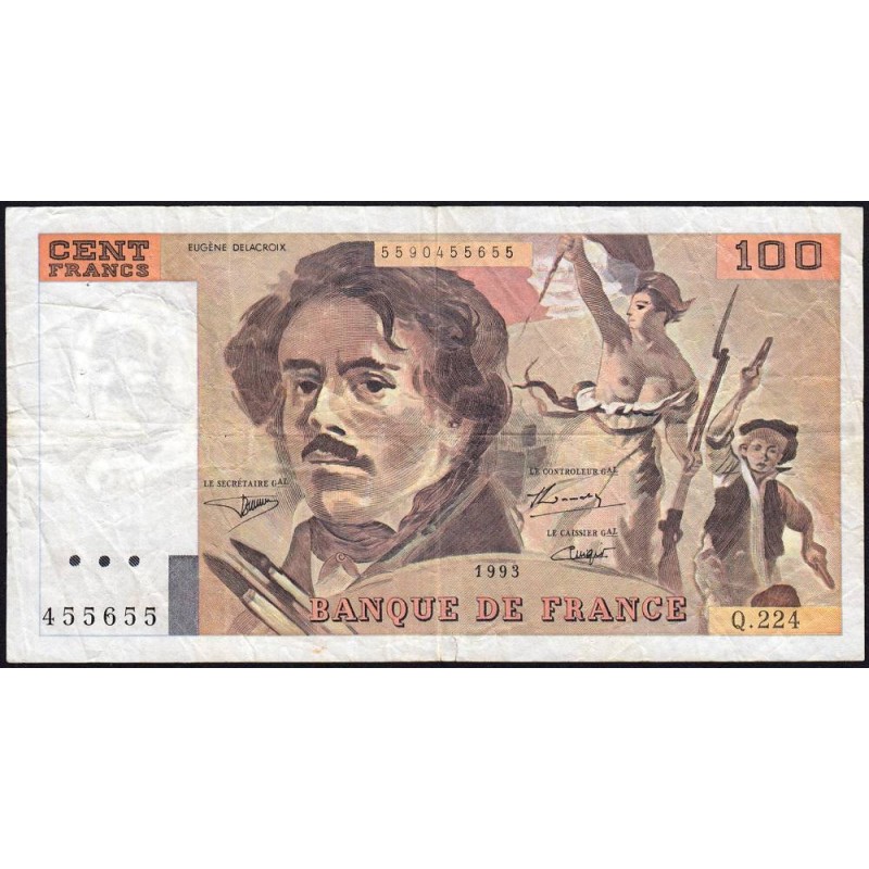 F 69bis-08 - 1993 - 100 francs - Delacroix modifié - Série Q.224 - Etat : TB