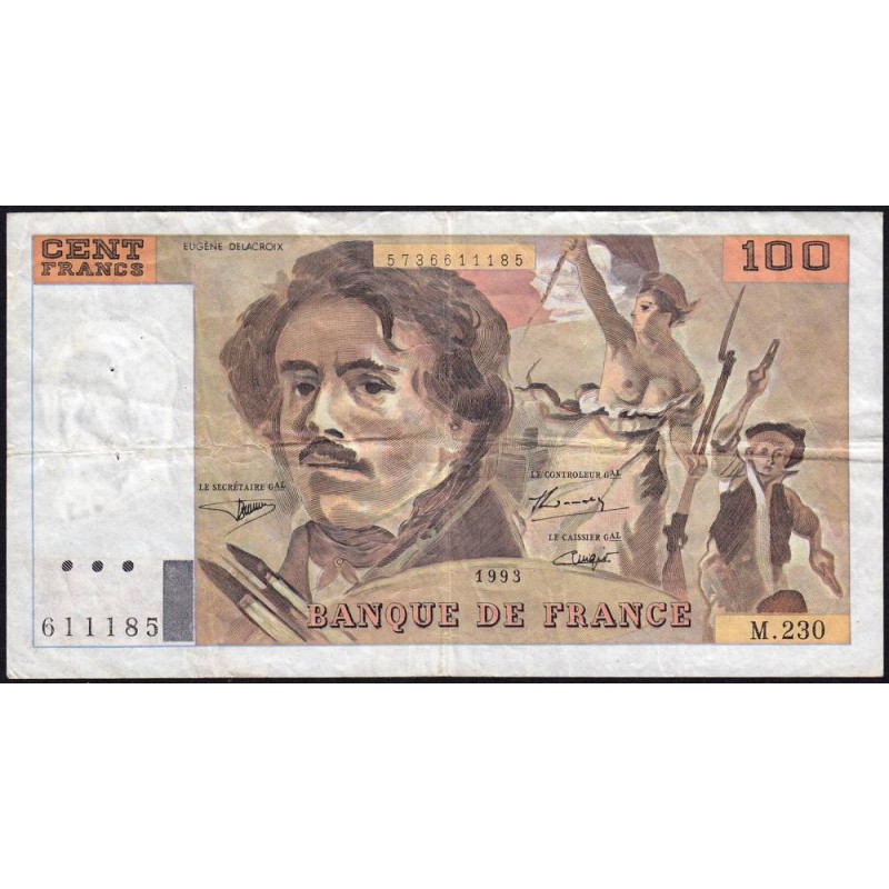 F 69bis-08 - 1993 - 100 francs - Delacroix modifié - Série M.230 - Etat : TB