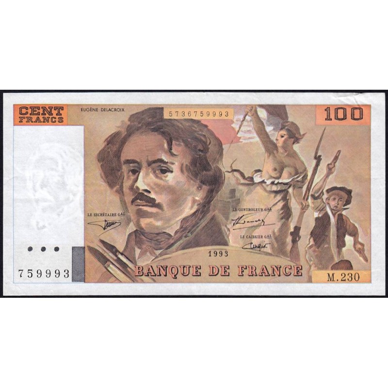 F 69bis-08 - 1993 - 100 francs - Delacroix modifié - Série M.230 - Etat : TTB