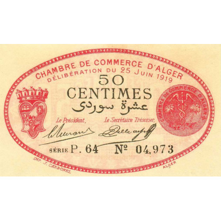 Algérie - Alger 137-11 - 50 centimes - Série P.64 - 25/06/1919 - Etat : SPL