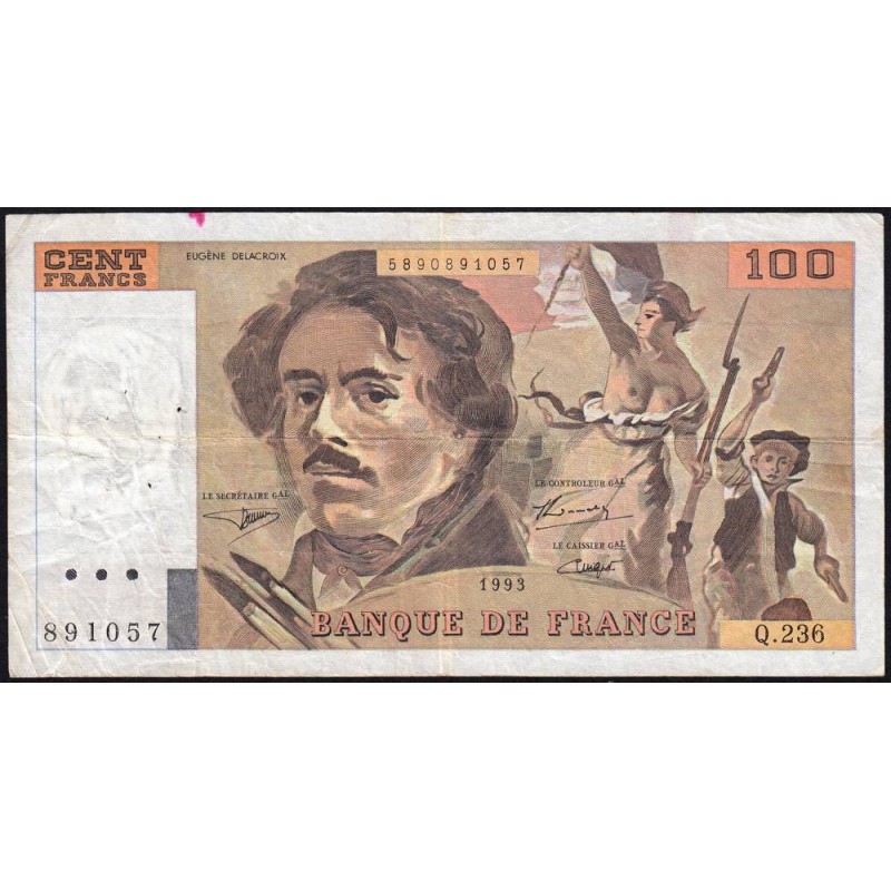 F 69bis-08 - 1993 - 100 francs - Delacroix modifié - Série Q.236 - Etat : TB-
