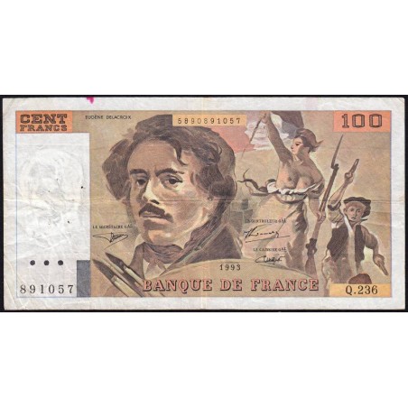 F 69bis-08 - 1993 - 100 francs - Delacroix modifié - Série Q.236 - Etat : TB-
