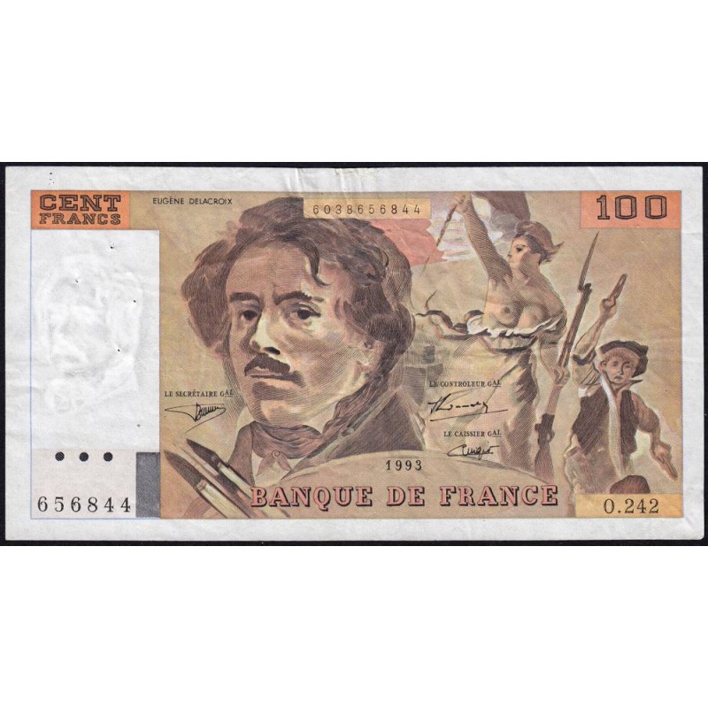 F 69bis-08 - 1993 - 100 francs - Delacroix modifié - Série O.242 - Etat : TB+