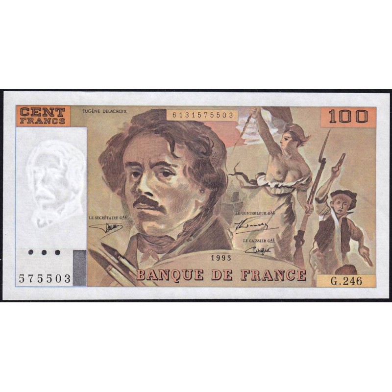 F 69bis-08 - 1993 - 100 francs - Delacroix modifié - Série G.246 - Etat : SPL+