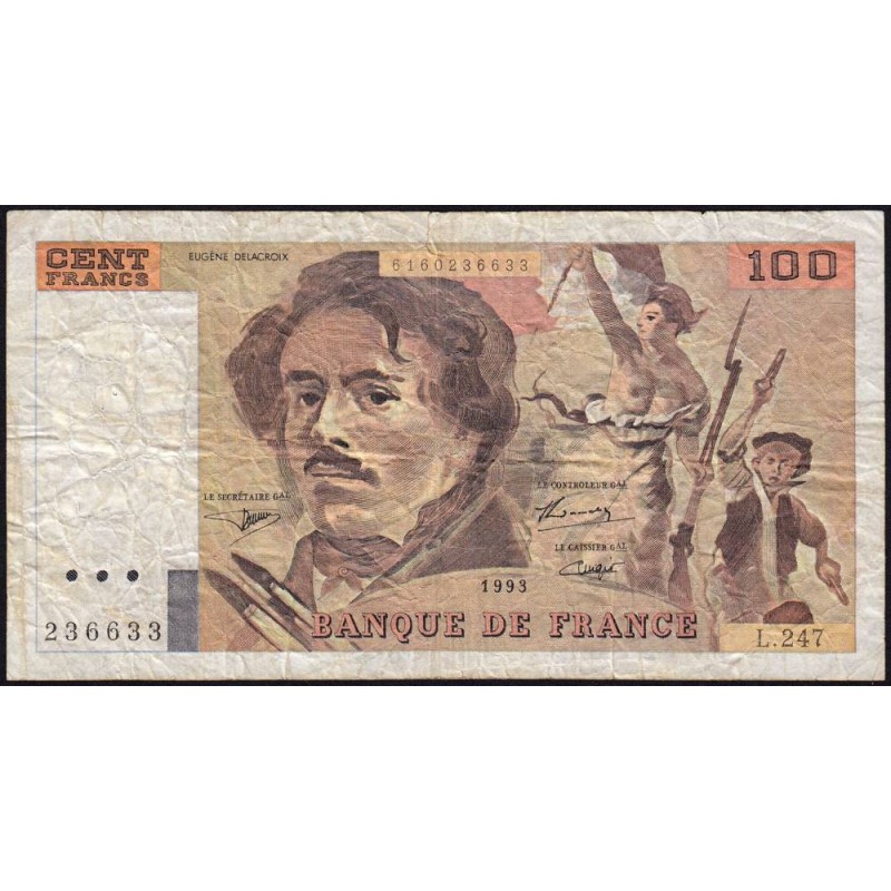 F 69bis-08 - 1993 - 100 francs - Delacroix modifié - Série L.247 - Etat : B+