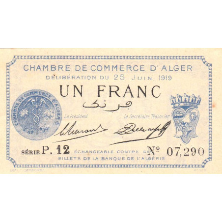 Algérie - Alger 137-12 - 1 franc - Série P.12 - 25/06/1919 - Etat : SPL