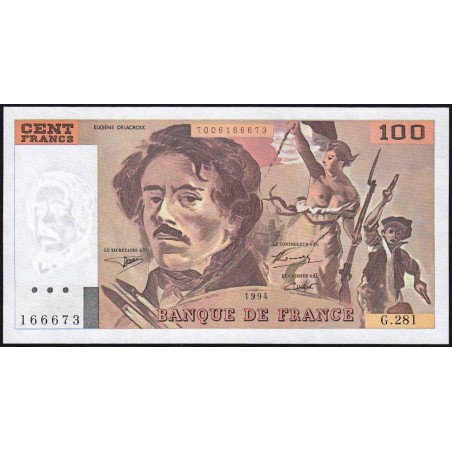 F 69ter-01c - 1994 - 100 francs - Delacroix modifié - Série G.281 - Etat : pr.NEUF