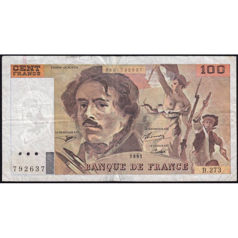F 69ter-02b - 1995 - 100 francs - Delacroix modifié - Série B.273 - Etat : TB-