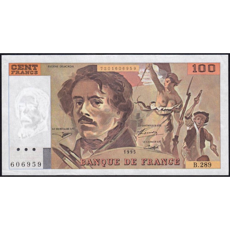 F 69ter-02c - 1995 - 100 francs - Delacroix modifié - Série B.289 - Etat : SUP-
