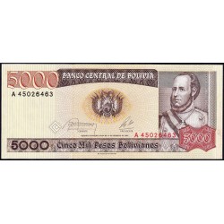 Bolivie - Pick 168a_2 - 5'000 pesos bolivianos - Loi 1984 - Série A - Etat : SPL