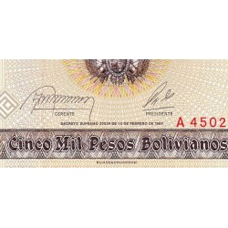 Bolivie - Pick 168a_2 - 5'000 pesos bolivianos - Loi 1984 - Série A - Etat : SPL