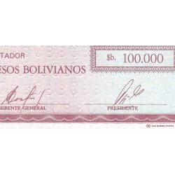Bolivie - Pick 188 - 100'000 pesos bolivianos - Série A - Loi 1984 - Etat : NEUF