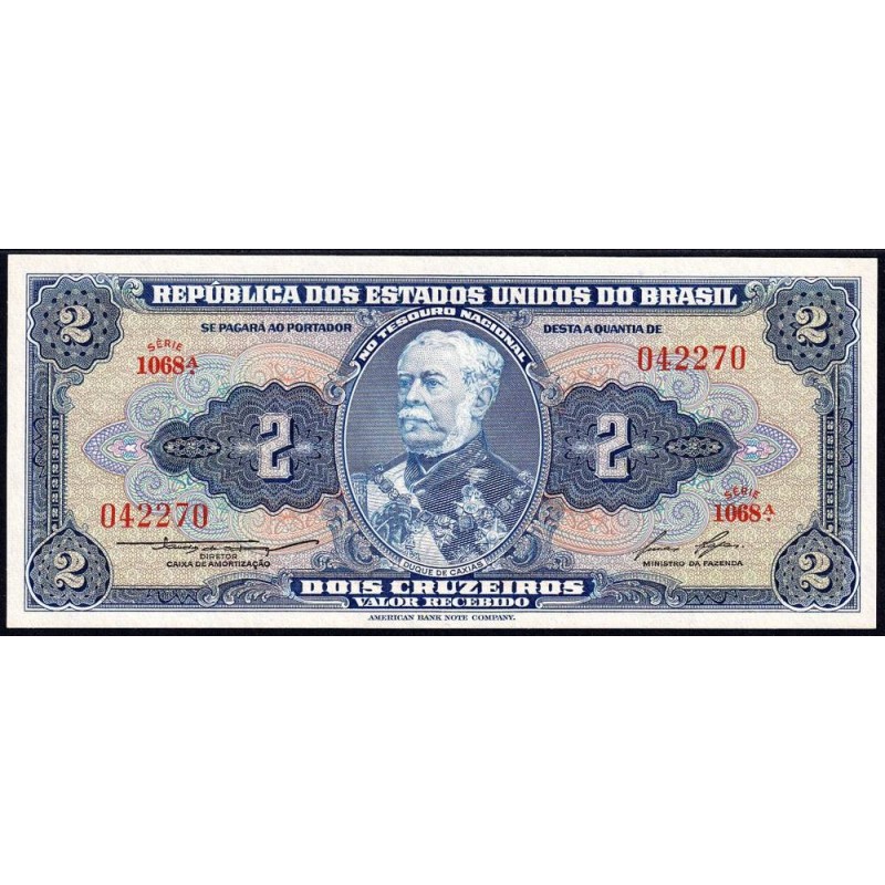 Brésil - Pick 151b - 2 cruzeiros - Série 1068 - Sans estampa - 1958 - Etat : NEUF
