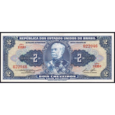 Brésil - Pick 151b - 2 cruzeiros - Série 1133 - Sans estampa - 1958 - Etat : NEUF