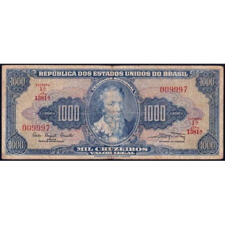 Brésil - Pick 173a - 1'000 cruzeiros - Série 1381 - Estampa 1 - 1961 - Etat : TB-