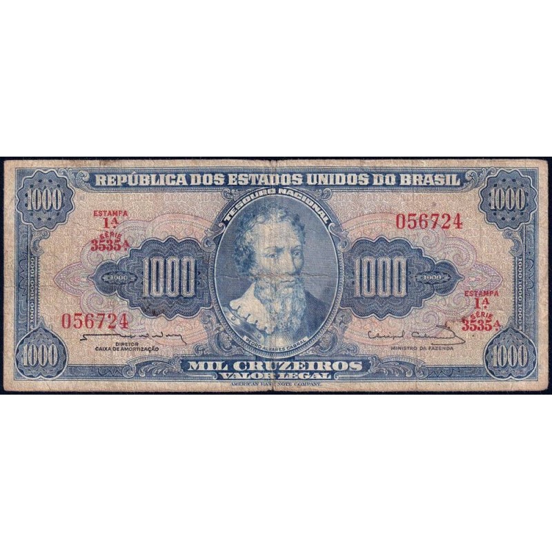 Brésil - Pick 173c - 1'000 cruzeiros - Série 3535 - Estampa 1 - 1963 - Etat : TB-