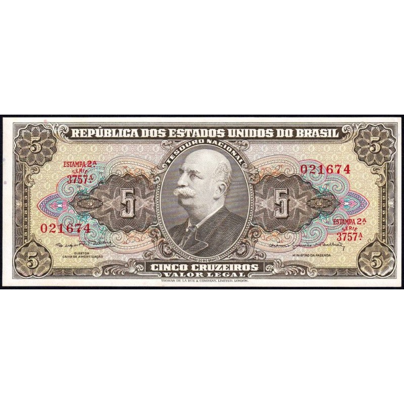 Brésil - Pick 176d - 5 cruzeiros - Série 3757 - Estampa 2 - 1964 - Etat : NEUF