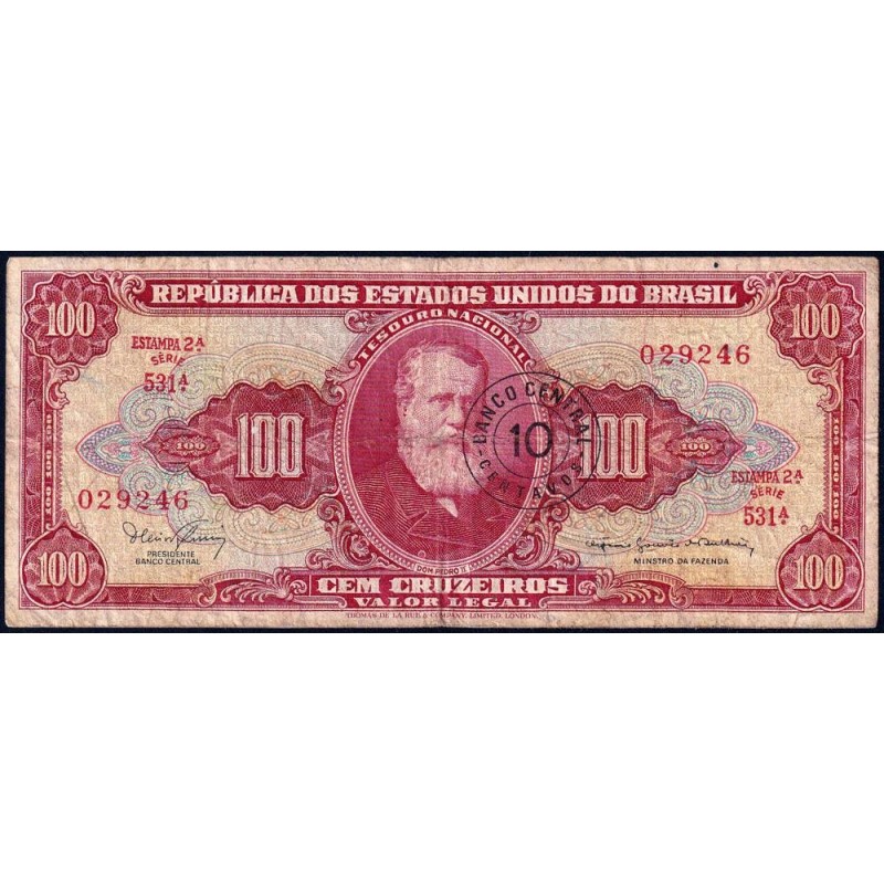 Brésil - Pick 185a - 10 centavos / 100 cruzeiros - Série 531 - Estampa 2 - 1966 - Etat : TB-