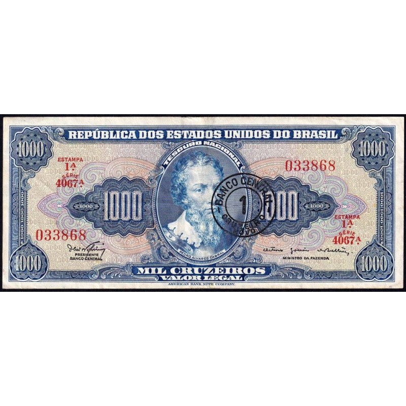 Brésil - Pick 187b - 1 cruzeiro novo / 1000 cruzeiros - Série 4067 - Estampa 1 - 1967 - Etat : TTB