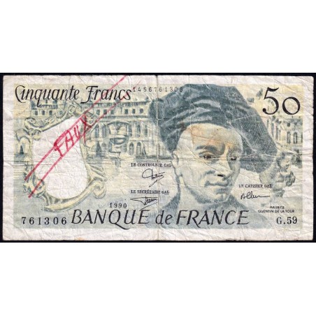 F 67-16 - 1990 - Faux 50 francs - Quentin de la Tour - Série G.59 - Etat : TB-