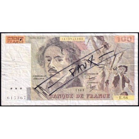 F 69-07 - 1983 - Faux 100 francs - Delacroix modifié - Série E.68 - Etat : TB