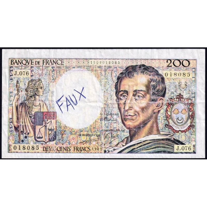 F 70-09 - 1989 - Faux 200 francs - Montesquieu - Série J.076 - Etat : TB+