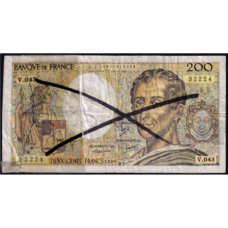 F 70-06 - 1986 - Faux 200 francs - Montesquieu - Série V.043 - Etat : B