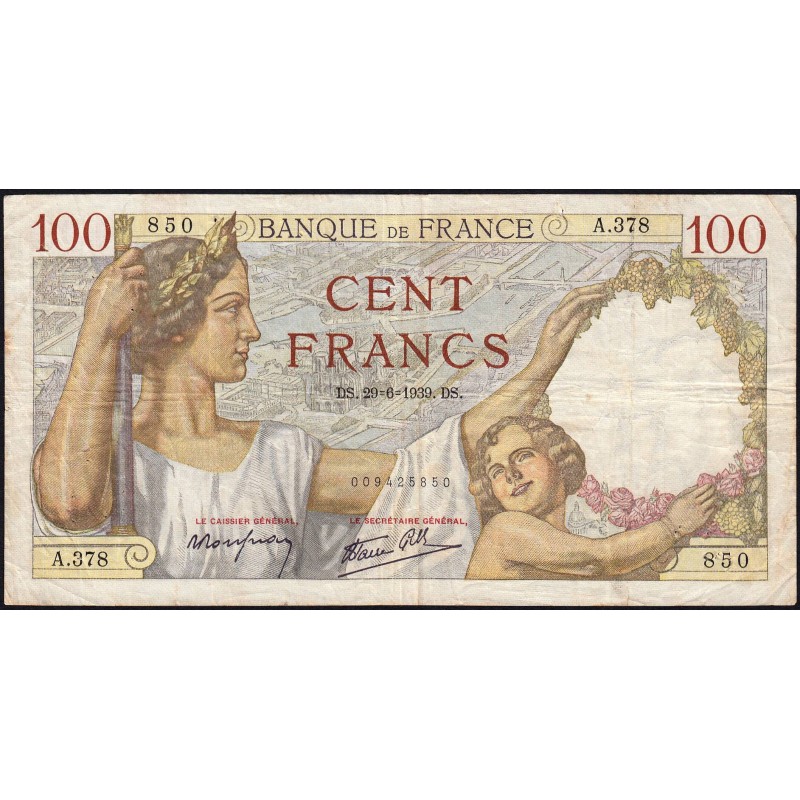 F 26-04 - 29/06/1939 - 100 francs - Sully - Série A.378 - Etat : TB+