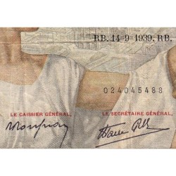 F 26-06 - 14/09/1939 - 100 francs - Sully - Série V.962 - Etat : TB-