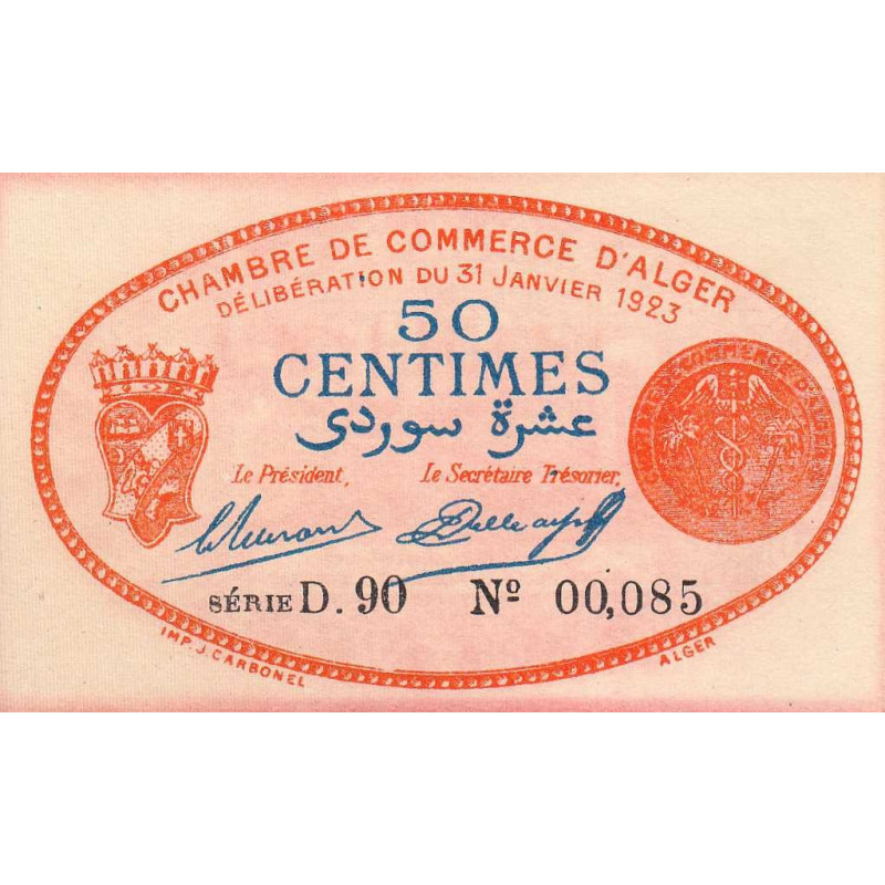 Algérie - Alger 137-25 - 50 centimes - Série D.85 - 31/01/1923 - Etat : SPL