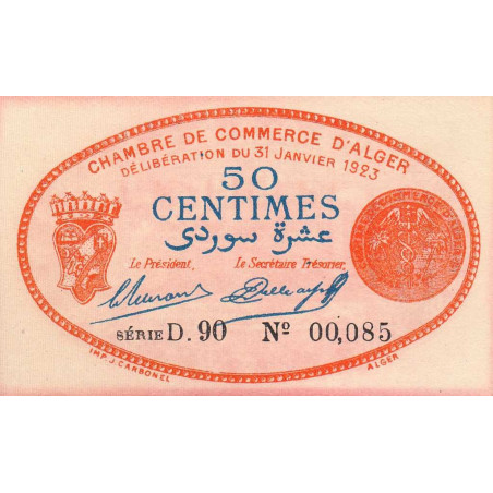 Algérie - Alger 137-25 - 50 centimes - Série D.85 - 31/01/1923 - Etat : SPL