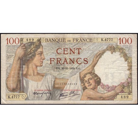 F 26-16 - 30/11/1939 - 100 francs - Sully - Série K.4777 - Etat : TB