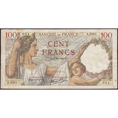 F 26-17 - 07/12/1939 - 100 francs - Sully - Série A.5001 - Etat : TB-