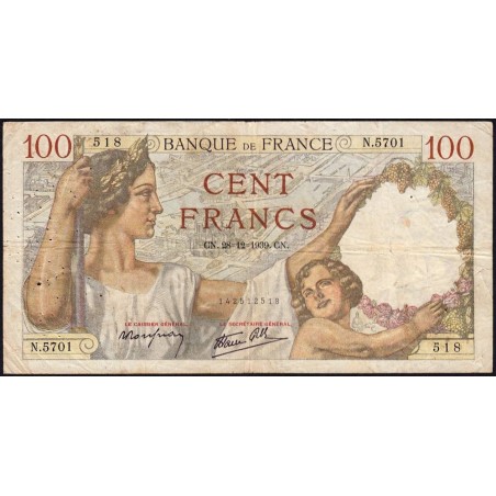 F 26-19 - 28/12/1939 - 100 francs - Sully - Série N.5701 - Etat : TB-