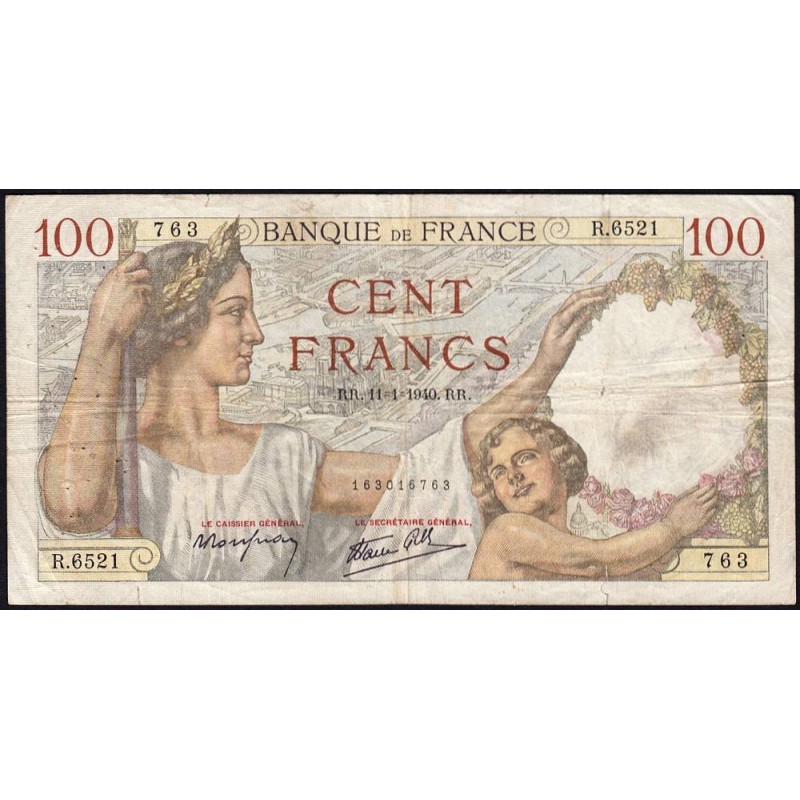 F 26-20 - 11/01/1940 - 100 francs - Sully - Série R.6521 - Etat : TB
