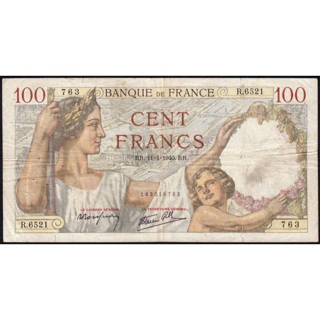 F 26-20 - 11/01/1940 - 100 francs - Sully - Série R.6521 - Etat : TB