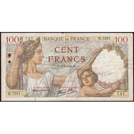 F 26-22 - 08/02/1940 - 100 francs - Sully - Série W.7291 (remplacement) - Etat : TB-
