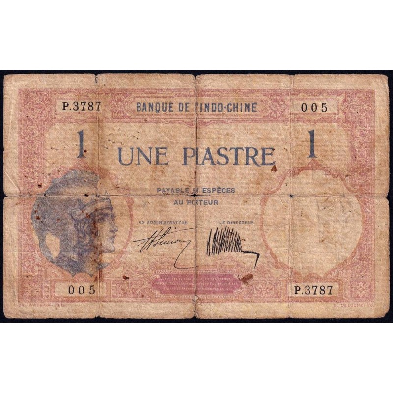 Indochine Française - Pick 48b - 1 piastre - Série P.3787 - 1927 - Etat : B