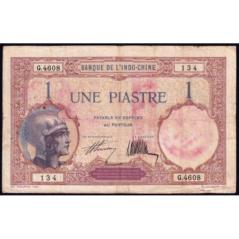 Indochine Française - Pick 48b - 1 piastre - Série G.4608 - 1927 - Etat : TB