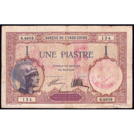 Indochine Française - Pick 48b - 1 piastre - Série G.4608 - 1927 - Etat : TB