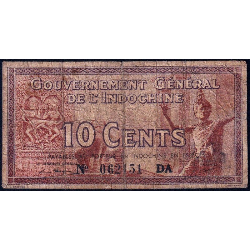 Indochine Française - Pick 85d - 10 cents - Série DA - 1943 - Etat : B