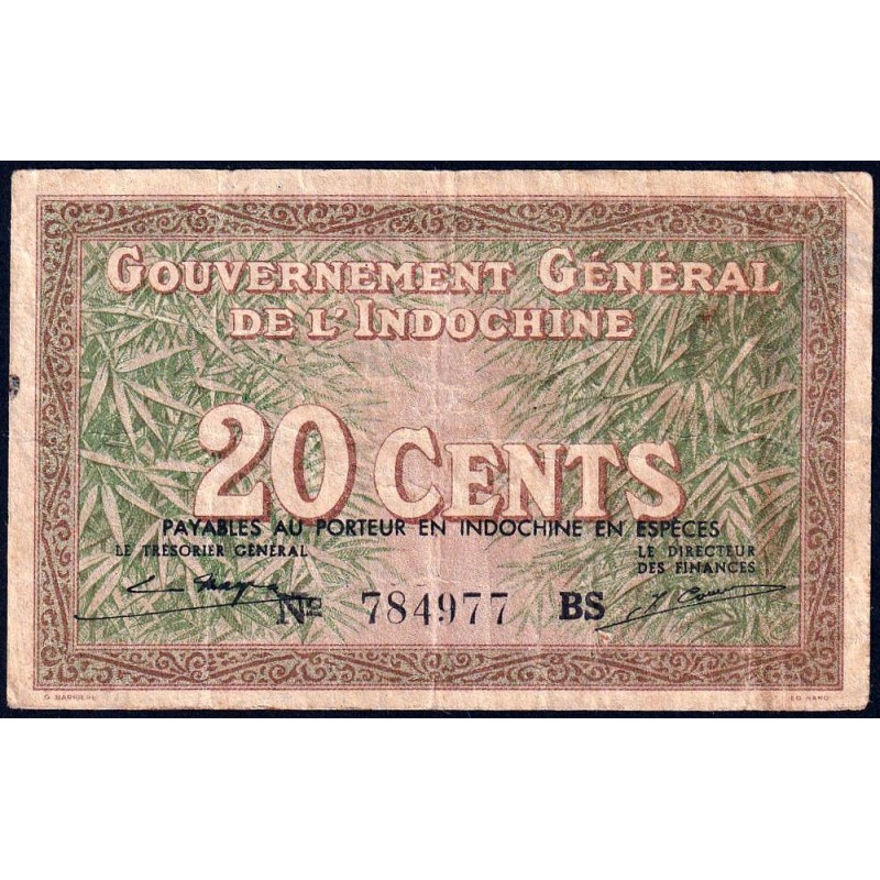 Indochine Française - Pick 86d - 20 cents - Série BS - 1943 - Etat : B