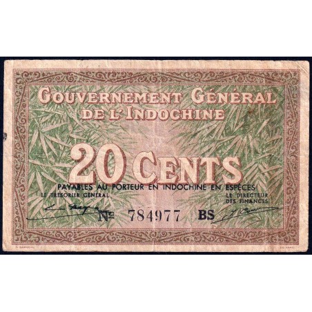 Indochine Française - Pick 86d - 20 cents - Série BS - 1943 - Etat : B