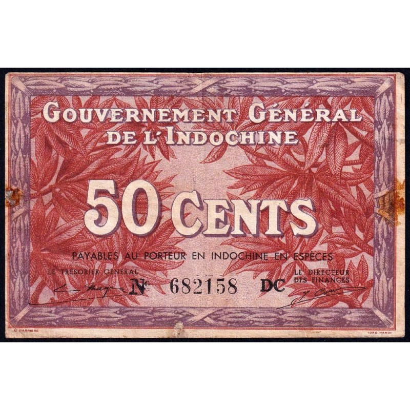 Indochine Française - Pick 87d - 50 cents - Série DC - 1943 - Etat : B+ à TB-
