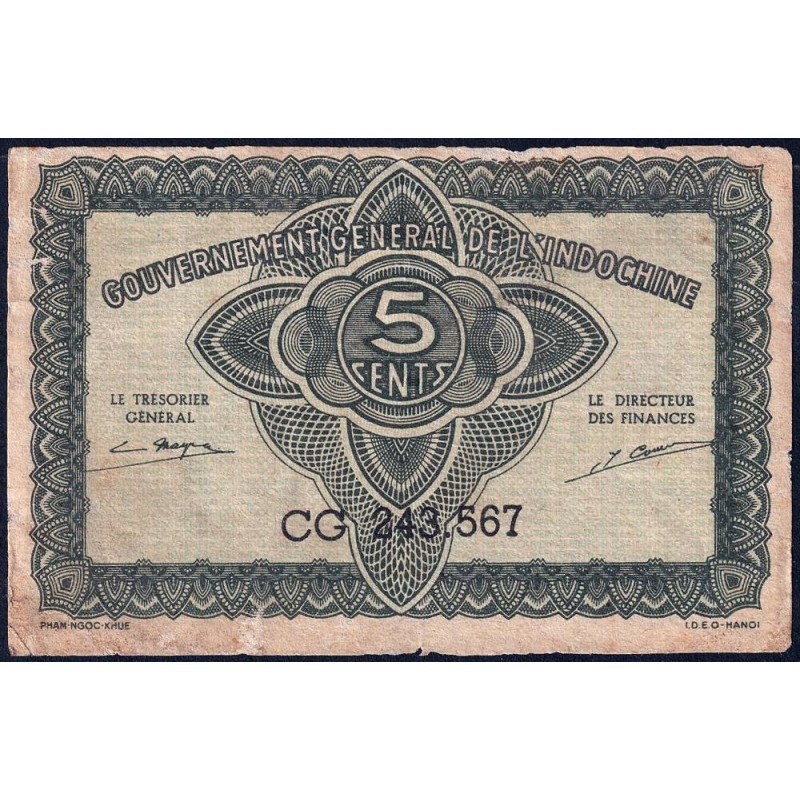 Indochine Française - Pick 88b - 5 cents - Série CG - 1944 - Etat : TB-