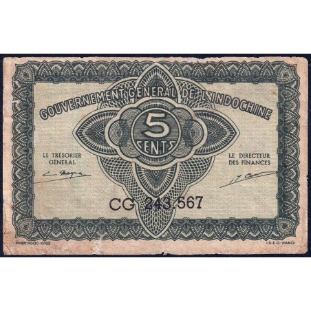 Indochine Française - Pick 88b - 5 cents - Série CG - 1944 - Etat : TB-