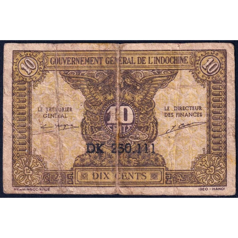Indochine Française - Pick 89a_2 - 10 cents - Série DK - 1944 - Etat : TB-